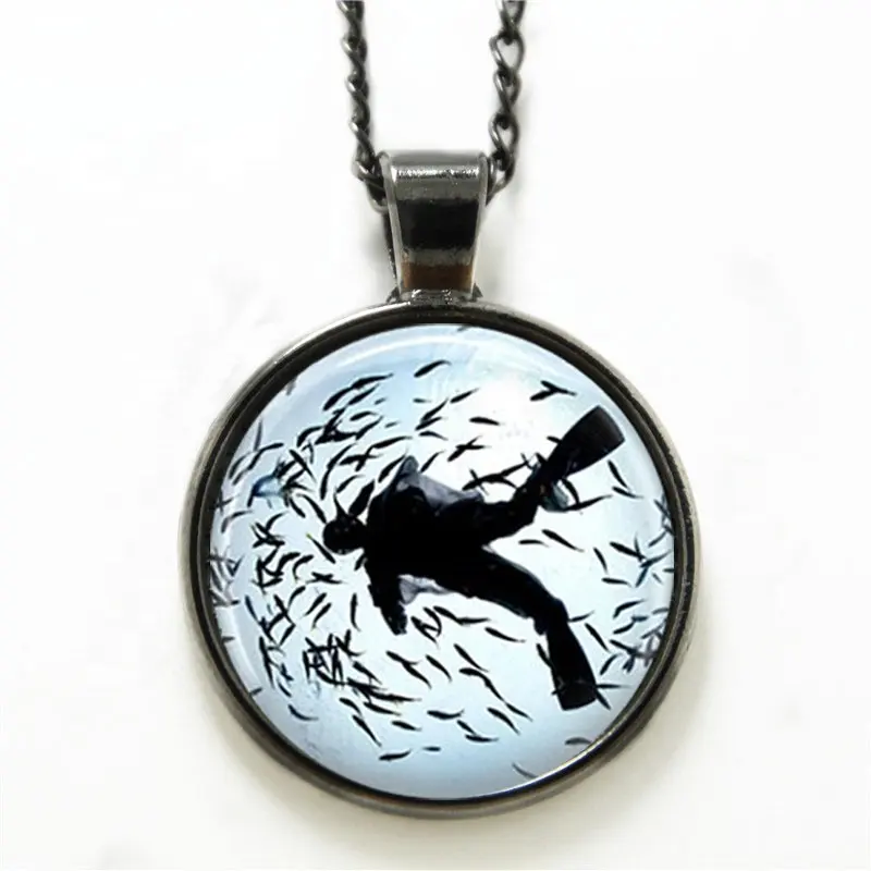 Scuba Diver collana, Lo Snorkeling Nuoto Nautica Oceano collana di Arte Diver stampa di vetro della collana
