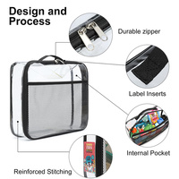 Lot de 4 sacs de rangement transparents en PVC avec fermeture éclair pour jouets, outils, jeux de société et organisateur de jardin, sac de voyage avec poche pour étiquette nominative