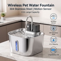 Fontaine à eau pour chat portable sans fil 2,2 L en acier inoxydable avec capteur de mouvement, rechargeable Type-C, distributeur avec filtre à 4 étapes