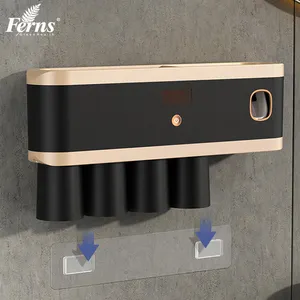 Hot selling Bathroom Organizer Toothbrush Holder Automatic Toothpaste Dispenser Wall Mount Rack