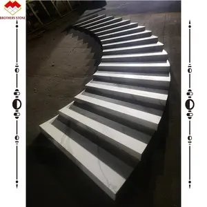 Spiral Artificial Stone Calacatta Patterns Anti slip Groove Steps Sintered Stone Stairs with Led Lighting Cover