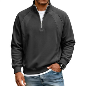 2026 New Mens Bomber <strong>Jacket</strong> <strong>Half</strong>-Zip Stand-Neck Sweater Solid-Color Long-Sleeve Patchwork Loose-Fit Fleece-Lined Spring - Product Image 2
