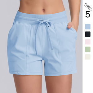 กางเกงขาสั้นสำหรับเล่นกีฬาโยคะฟิตเนสแบบสามในสี่ของผู้หญิงยืดหยุ่นสูงกระเป๋าหูรูดสีทึบใหม่สำหรับวิ่งและเทรนนิ่ง - Product Image 4