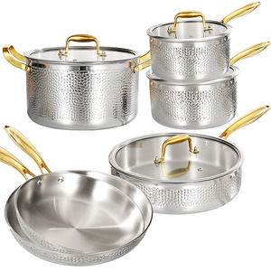 304 Stainless Steel Cookware Set Hammered Finish Pots With Glass Lids Oven Safe Rust Proof Kitchen Pans - Product Image 2