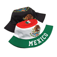 Promotion bon marché Chapeau seau avec impression du drapeau du Mexique Vente en gros Polyester Chapeau seau OEM Chapeau Bob en coton