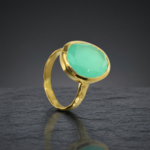 Bague classique en argent sterling 925 avec pierre précieuse en calcédoine aquatique en forme d'œuf, unisexe - Product Image 3