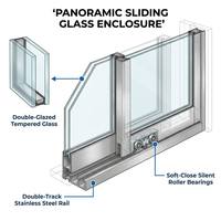 Pérgola Comercial de Aluminio Gris Jiake con Puerta Corredera de Vidrio Templado sin Marco para Jardín en Azotea, Patio o Terraza