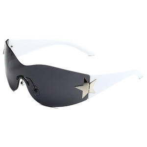 Gafas de sol sin marco azules de una pieza de moda americana Europea diseño de pentagrama curvo al por mayor ciclismo personalizado - Product Image 4