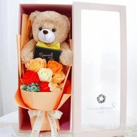 M4 Rose Artificielle en Gros, Bouquet Fleur Savon Ours en Peluche, Cadeau Saint-Valentin Noël pour Petite Amie et Amoureux