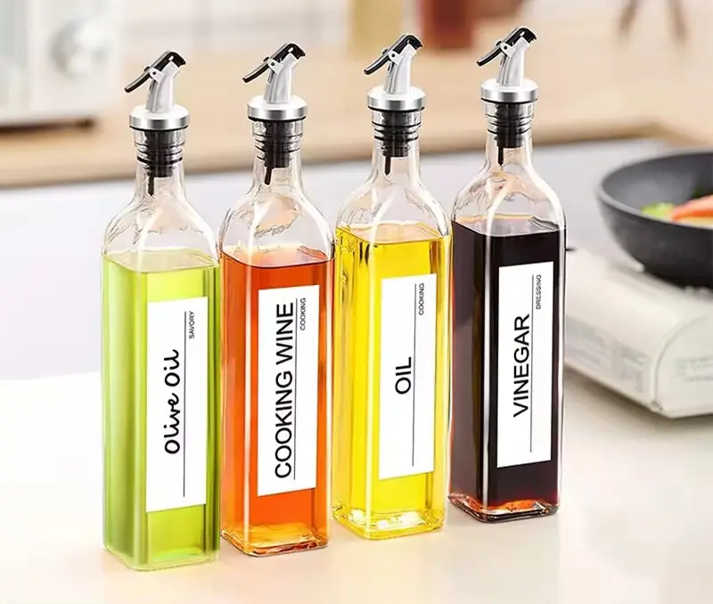 Bouteille de distributeur d'huile pour la cuisine Bouteille de cuisson et distributeur de vinaigre Récipient d'huile en verre Bec verseur d'huile