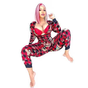 Groothandel Plaid Onesie Grappige Kerst Pyjama Vrouwen