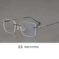 Gafas de Moda con Montura Óptica de Titanio sin Aro, Lentes de PC con Protección Anti Luz Azul, Estuche Rectangular, Diseño Geométrico Ligero, para Oficina y Uso Diario