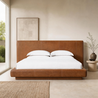 Maßgefertigtes Designer Übergroßes Vollgepolstertes Lederbett mit Anpassbarer Kopfteil-Länge und -Breite für Private Villen