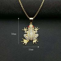 Collier Pendentif Grenouille Yunnique en Acier Inoxydable Plaqué Or, Serti de Diamants, Yeux Rouges, Bijou Zodiaque Animal, Sertissage Pavé, Cadeau