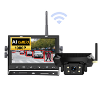 Système de caméra de recul sans fil à énergie solaire avec détection IA BSD, enregistrement DVR 512 Go, affichage partagé 2 écrans, base magnétique, installation facile, gratuit