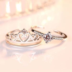 Anillos De Pareja Platinum Plated Wedding Zircon <b>Couple</b> <b>Ring</b> for Men Women Romantic Crown Adjustable Open Zircon Shiny <b>Ring</b> - Product Image 3