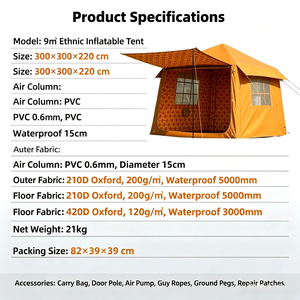 Tente de camping gonflable en PVC à colonnes d'air <span class=keywords><strong>pour</strong></span> 4-6 personnes, en <span class=keywords><strong>toile</strong></span> de coton imperméable, idéale <span class=keywords><strong>pour</strong></span> le glamping familial, le safari dans le désert, avec fenêtre en maille. - Product Image 5