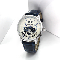 Uxury-reloj analógico de acero inoxidable con correa de cuero genuino, accesorio de pulsera de cuarzo apanese