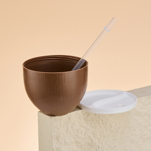 Chất lượng cao rỗng 340ml 460ml PP cấp thực phẩm nhựa Đảng vỏ dừa hình Tiki uống nước giải khát ly với rơm và nắp đậy - Product Image 4