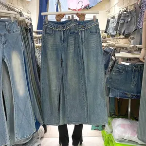 Распродажа, шаровары, джинсовые джинсы, женские летние джинсы с широкими штанинами, быстросохнущие потертые джинсы