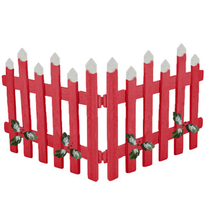 Valla de madera para árbol de Navidad de 90 x 30 cm, roja con puntas blancas y decoraciones de acebo para exhibición navideña - Product Image 1
