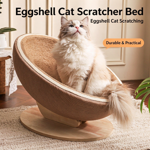 Ces lits à gratter pour chats en coquille d'œuf, en corde de chanvre, avec bol, et tapis à gratter durables pour chats d'intérieur - Product Image 4