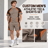 Ensemble 2 pièces personnalisé pour homme : T-shirt et short athlétiques en tissu tricoté performant avec empiècements contrastants pour le quotidien