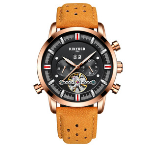 Correa de cuero marrón Fecha Mes Fin de semana Multifuncional <span class=keywords><strong>Reloj</strong></span> automático más <span class=keywords><strong>barato</strong></span> Resistente al agua <span class=keywords><strong>Reloj</strong></span> cronógrafo automático personalizado - Product Image 2