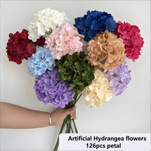 Hortensia Artificial Blanca y Rosa en Oferta, Flor de Seda de una Sola Cabeza para Decoraciones de Bodas, Día de la Madre, Navidad y Año Nuevo - Product Image 1