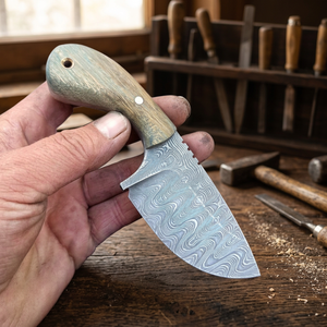 Couteau de chasse et de camping en acier Damas, manche en bois, lame à pointe tombante, étui en cuir, bord droit, épaisseur 0,45 mm - Product Image 3