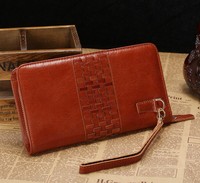Pochette pour homme en cuir véritable, classique et élégante, avec décoration tressée en cuir, porte-cartes multiples, portefeuille long