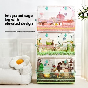 Cage à <span class=keywords><strong>hamster</strong></span> dorée en plastique extra-large, ensemble complet, facile à nettoyer, aménagement décoratif, intérieur, toutes saisons - Product Image 2