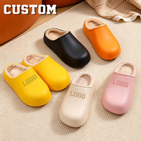 Chaussons d'intérieur unisexes en mousse EVA, design automne-hiver, bout rond, imperméables, en coton, avec logo personnalisé, chauds et doublés de peluche, vente en gros