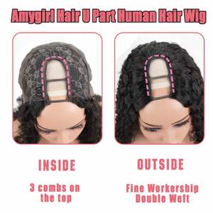 Wholesale V Part U Part Wigs Handmade No Leave Thin Part Indian Hair <b>Body</b> <b>Wave</b> Curly Medium Length Remy Hair Natural Color - Product Image 2