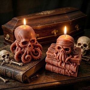 Vela perfumada con diseño de calavera, pulpo y estantería de libros, decoración oscura espeluznante para fiestas de Halloween, adorno para mesa del hogar - Product Image 3