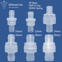 Válvula de Retención de Plástico ZDVseal de 20 mm, Conexión Rápida, Tipo Push-to-Connect, Material PP, para Líquidos y Aire