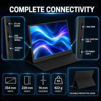 Moniteur portable tactile 16 pouces FHD Plus 1920x1200 IPS 14 mm double USB-C HDMI pour le jeu, les voyages et le travail, fin et léger, pour ordinateur portable
