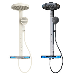 Shower Head Set Brass Thermostatic Digital Display Piano Key Rain Shower With Led Light Massage Function - Product Image 1