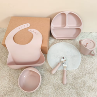 Ensemble d'alimentation en silicone-Fournitures de sevrage à LED pour bébé avec bavoir, plaque d'aspiration, bol, tasse et cuillère de première étape