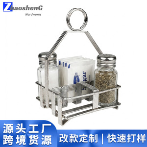 Restaurant Condiment Rack With Salt Pepper Shakers And Sugar Pack Holder Standing Type Rectangle Metal <b>Basket</b> For <b>Table</b> Use - Product Image 5