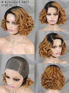 วิกผมบ๊อบสั้นแบบไล่สี Letsfly Wholesale Ombre วิกผมแท้แบบปิดหน้าผากโปร่งใส 4x4 สีน้ำตาล วิกผมบ๊อบหยิกเด้งดึ๋งสำหรับผู้หญิงผิวสี - Product Image 5