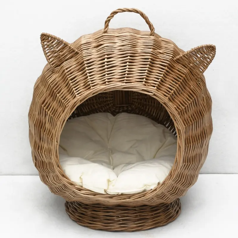 Luckywind Duurzame Huisdier Rotan Rieten Kat En Hond Vormige Speelhuis Katten Huisdier Bed Met Comfort Kussen