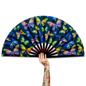 Abanico de bambú para mujer, abanico de mariposa grande, reflectante UV, para fiesta, Rave, plegable, de mano, para baile - Product Image 1