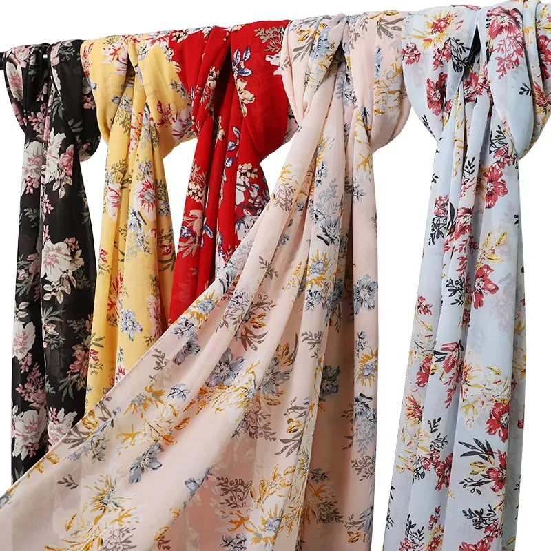Wholesale Custom Malaysia Chiffon Breathable Hijab Scarf Plain Long Scarves For Ladies Printed Muslim