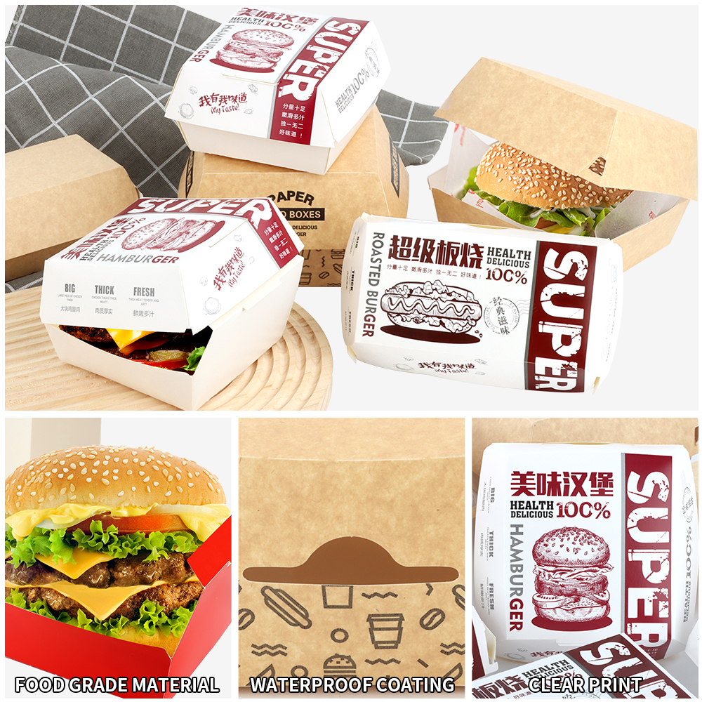 Disposable Kraft Hamburger Burger And Sandwich Shape Take Out Lunch Box Logo Customized