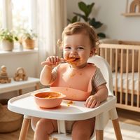 Ensemble de démarrage d'alimentation en silicone pour nouveau-né, sans BPA, avec mini-bol à ventouse, pré-cuillère et bavoir, 3 pièces, pour bébés de 0 à 12 mois