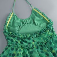 Robe de soirée dos nu verte à pois, à col halter, avec lacets, plis, volants et ourlet irrégulier, pour les vacances et les soirées.