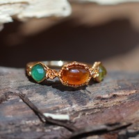Vintage Japanischer Stil Bernstein Verlobungsring 925 Silber Vergoldet Multi Natürliche Edelsteine Zierlicher Stapelbarer Ring für Frauen