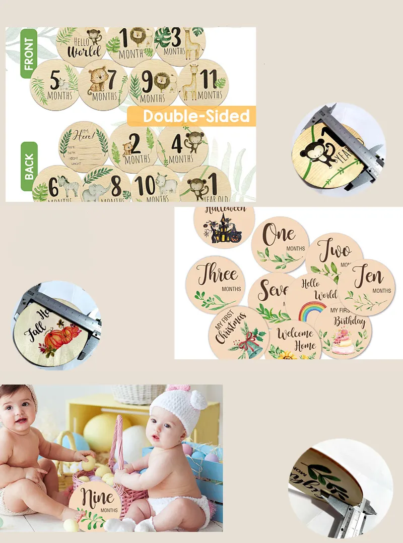 Nicro kustom Baby Shower kayu bayi kalender Digital hewan foto alat peraga bayi bulanan peringatan kartu tonggak