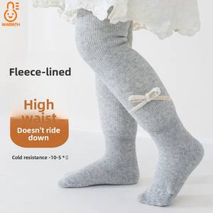 Leggings tricotés d'hiver pour bébé, collants épais doublés polaire absorbant la transpiration, collants chauds pour bébé fille, <span class=keywords><strong>taille</strong></span> haute, protection du ventre, avec nœud - Product Image 2